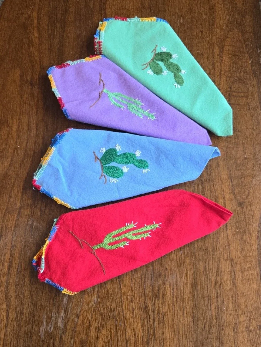 Hand-Embroidered Cactus Cocktail Napkins - Multicolor Set